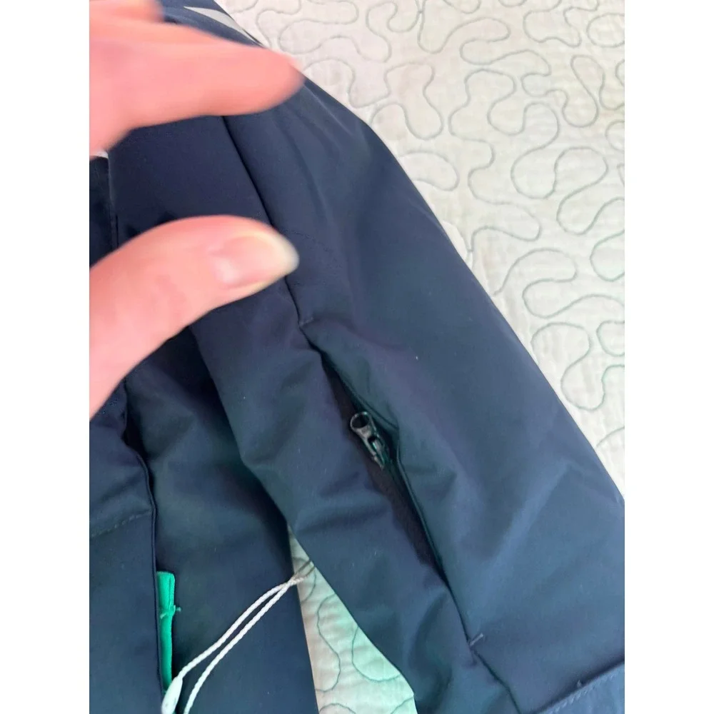 Helly Hansen Kids Puffer Ski Jacket Navy Green White‎ Hooded Coat Size 4 NWOT